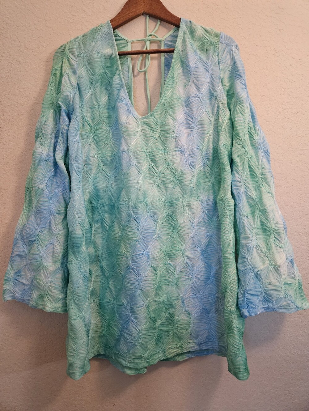No Boundaries Mini Beach Dress Womens XL Seafoam Green Blue Textured Festival